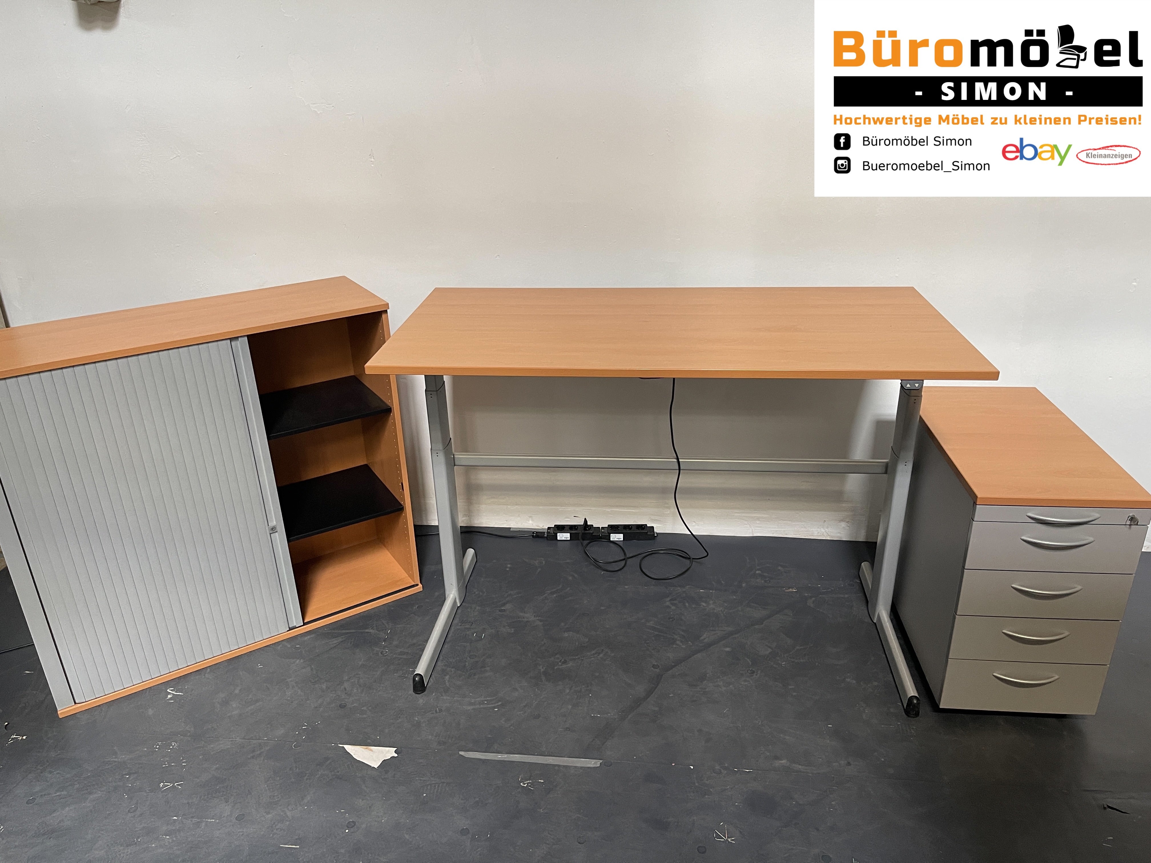 Steelcase elektrisch höhenverstellbarer Schreibtisch Buche – Büromöbel Simon